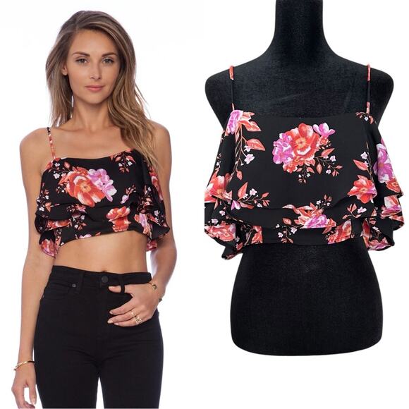 Tularosa Cullen Crop Top Flutter Black Floral Festival Coachella Edgy Feminine M - Picture 1 of 12
